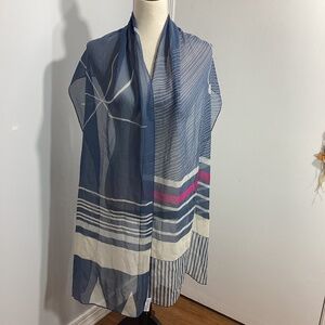 VTG ECHO 100% SILK SCARF WRAP GEOMETRIC PRINT GRAY IVORY MAGENTA Size 17"x82"